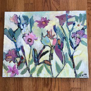 Original Painting on Canvas Flowers Abstract Signed Artwork Colorful